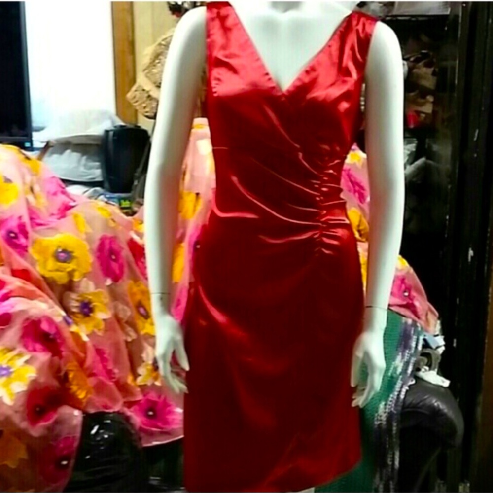 Red satin party dress